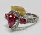 3ct Engagement Ring Pear Cut Pink Ruby Halo Trilogy Stylish 14k WhiteGold Finish