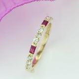 1.3ct Baguette Cut Pink Ruby Half Eternity Wedding Band Ring 14k YellowGold Over