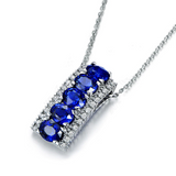 2.3ct Oval Cut Blue Sapphire Five Stone Pendant with Chain 14k White Gold Finish