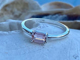 1.2ct Engagement Ring Emerald Cut Peach Morganite Solitaire 14k WhiteGold Finish