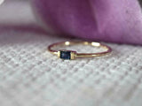 0.4ct Engagement Ring Baguette Cut Blue Sapphire Minimalist 14k Yellow Gold Over