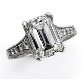 4Ct Emerald Cut Diamond Mligrain Vintage Engagement Ring 14K White Gold Finish