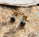 0.5ct Stud Earrings Round Cut Blue Sapphire Solitaire Women 14k Yellow Gold Over