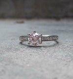 1.5ct Engagement Ring Round Diamond Accent with Solitaire 14k White Gold Finish