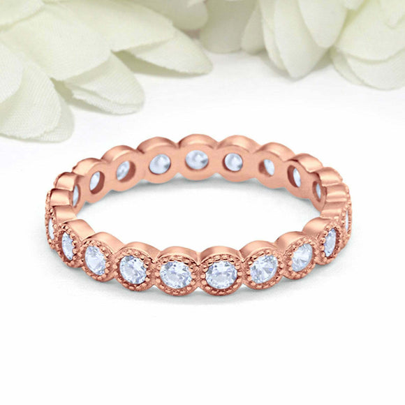 1.7ct Round Cut Diamond Wedding Band Milgrain Full Eternity 18k Rose Gold Finish