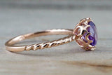 1.5ct Round Cut Purple Amethyst Solitaire Rope Accent Ring 14k Rose Gold Finish