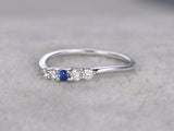 1ct Round Cut Blue Sapphire Engagement Ring 14k White Gold Finish Five Stone