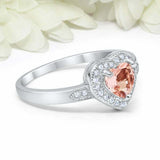 2ct Heart Cut Peach Morganite Engagement Ring Milgrain Halo 14k WhiteGold Finish