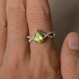 1ct Pear Cut Green Peridot Infinity Solitaire Engagement Ring 14k WhiteGold Over