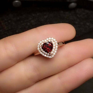 2ct Engagement Ring Heart Cut Red Garnet Dual Halo Solitaire 14k YellowGold Over