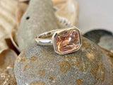 2.3ct Radiant Cut Peach Morganite Bezel Set Solitaire Ring 14k White Gold Finish