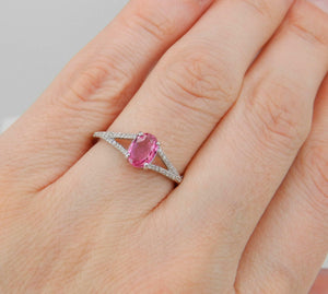 2ct Oval Cut Pink Sapphire Split Shank Engagement Ring 14k White Gold Finish