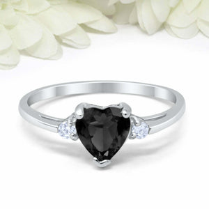 1ct Heart Black Diamond Engagement Ring Trilogy Minimalist 14k White Gold Finish