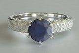 2ct Round Cut Blue Sapphire Engagement Ring Cluster Accents 14k WhiteGold Finish