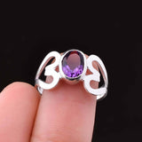 1ct Engagement Ring Oval Cut Purple Amethyst Two Hearts 14k White Gold Finish