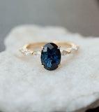 2ct Oval Cut Blue Sapphire Engagement Ring Marquise Accents 14k Yellow Gold Over