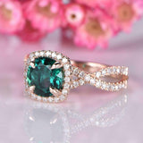 1.5ct Round Cut Green Emerald Engagement Ring Halo Infinity 14k Rose Gold Finish