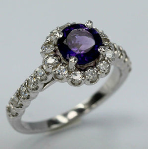 2.3ct Round Cut Purple Amethyst Engagement Ring Diamond Halo 14k White Gold Over