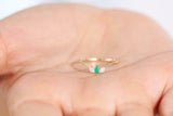 0.35ct Marquise Cut Green Emerald Trilogy Minimalist Ring 14k Yellow Gold Finish