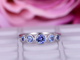 1.4ct Round Cut Blue Tanzanite Engagement Ring Five Stone 14k White Gold Finish