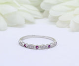 0.7ct Round Pink Ruby Wedding Band Half Eternity Stackable 14k White Gold Finish