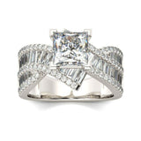 5Ct Princess Cut Diamond Baguette Iced Shank Cocktail Ring 14K White Gold Finish