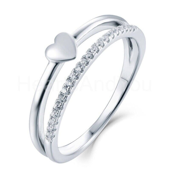 1ct Round Cut Moissanite Heart Double Women Wedding Band 14k White Gold Plated