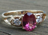 3ct Engagement Ring Pear Cut Pink Ruby Trilogy Split Shank 14k YellowGold Finish