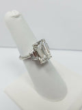 4Ct Emerald Cut Diamond Gatsby Trilogy Engagement Ring 18K White Gold Finish