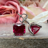 2ct Asscher Cut Simulated Pink Ruby Solitaire Stud Earring 14k White Gold Plated