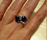 1.7ct Engagement Ring Oval Cut Sapphire Two Stone Bypass 14k White Gold Finish