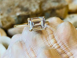 1.5ct Engagement Ring Emerald Cut Diamond Solitaire Design 14k White Gold Finish