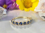 1.2ct Wedding Band Round Blue Sapphire Milgrain Stackable 14k Yellow Gold Finish