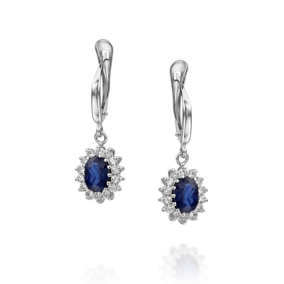 1ct Oval Cut Blue Sapphire Halo Cluster Women Drop Earrings 14k WhiteGold Finish