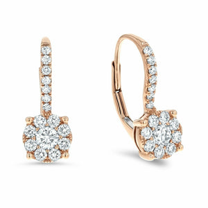 2ct Leverback Drop Earrings Round Cut Diamond Halo Floral 14k Rose Gold Finish