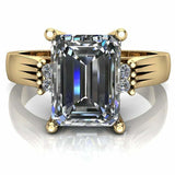 3ct Emerald Cut Diamond Solitaire with Accent Vintage Ring 14k YellowGold Finish