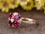 2.6ct Oval Cut Pink Ruby Engagement Ring Floral Solitaire 14k Rose Gold Finish