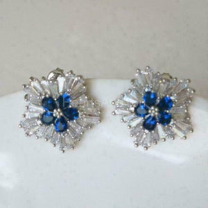 3ct Pear Cut Simulated Blue Sapphire Cluster Stud Earrings 14k White Gold Plated