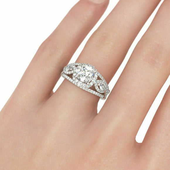 4Ct Cushion Cut VVS1 Diamond Halo Art Deco Engagement Ring 14K White Gold Finish