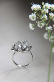 0.5ct Round Cut Diamond Engagement Ring Flower Statement 14k White Gold Finish