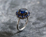 2.5ct Engagement Ring Round Cut Blue Sapphire Halo Solitaire 14k White Gold Over