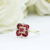 1.5ct Marquise Cut Pink Ruby Engagement Ring Art Deco Halo 14k YellowGold Finish