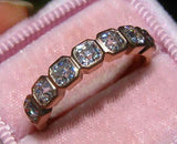 Bezel Set Half Eternity Wedding Band 2ct Asscher Cut Diamond 14k RoseGold Finish