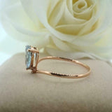 0.75ct Pear Cut Blue Aquamarine Wedding Band V Shape Curved 14k Rose Gold Finish