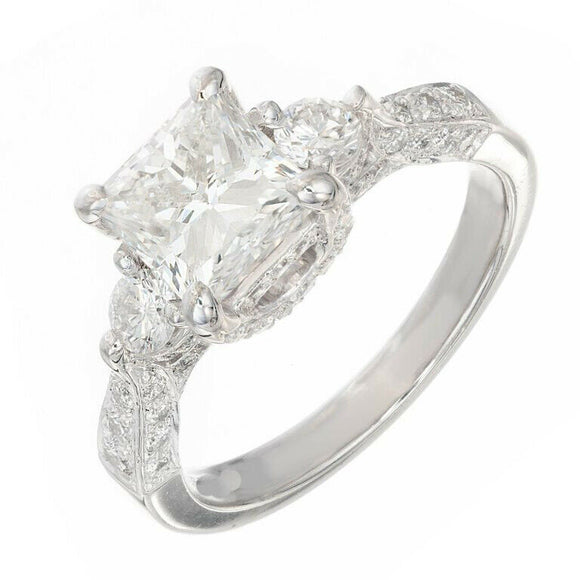 1.6ct Princess Cut Diamond Engagement Ring Accent Trilogy 14k White Gold Finish