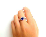 2ct Oval Cut Blue Sapphire Split Halo Engagement Ring 14k White Gold Finish