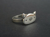 Pig Head Animal Unique Cute Ring in 14k White Gold Finish