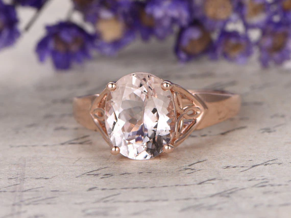 2.3ct Oval Cut Peach Morganite Engagement Ring Promise Women 14k RoseGold Finish