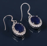 2.5ct Drop Earrings Oval Cut Sapphire Diamond Halo Fish Hook 14k White Gold Over