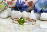 1.2ct Round Cut Green Peridot Solitaire with Accent Ring 14k Yellow Gold Finish